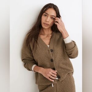 Madewell Flower Puff-Jacquard Crop Button-front Cardigan In Distant Surplus XL